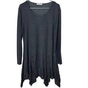 Indigo Soul Gray Lace Hem Tunic Top L Handkerchief Hem Boho Whimsigoth Romanti
